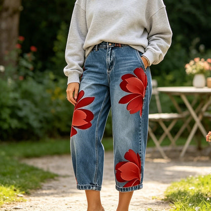 👖 50% OFF! ✨Women's Floral Wide-Leg Jeans – Unique Appliqué, Soft, 6 Colors 🌸