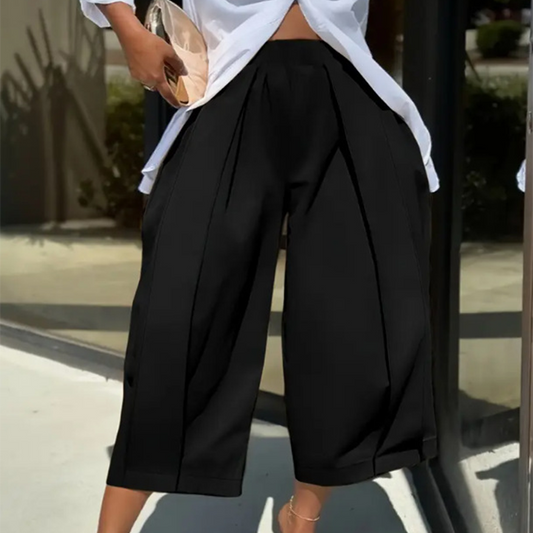 Women's Casual Pleated Wide-Leg Cropped Pants