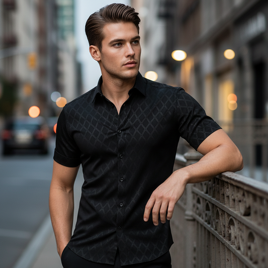 Men's Textured Black Short Sleeve Shirt