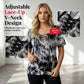 Women's Tie-Dye Lace-Up V-Neck T-Shirt
