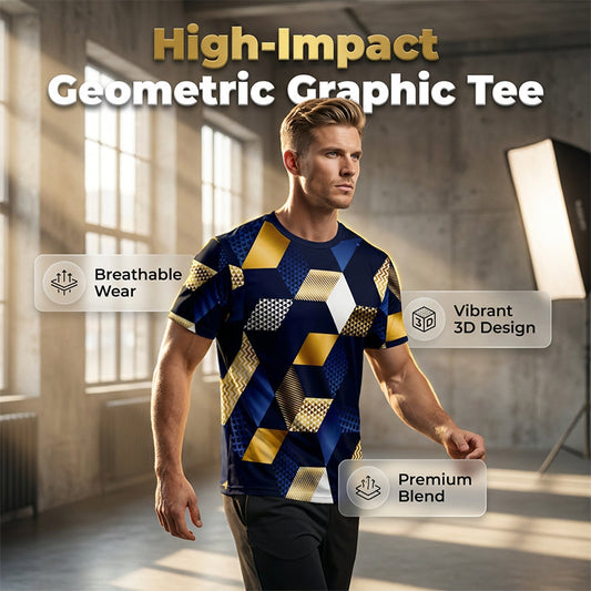 Men's 3D Geometric Print Crew Neck Shirt