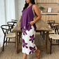 Women's Asymmetrical Top & Floral Capri Pants Set