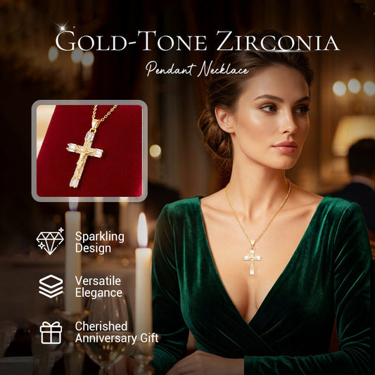 Gold-Tone Zirconia Pendant Necklace