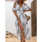 Cold Shoulder Tropical Print Split Maxi Dress