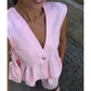 Solid Color V-Neck Sleeveless Top & Wide Leg Pants Two-Piece Set