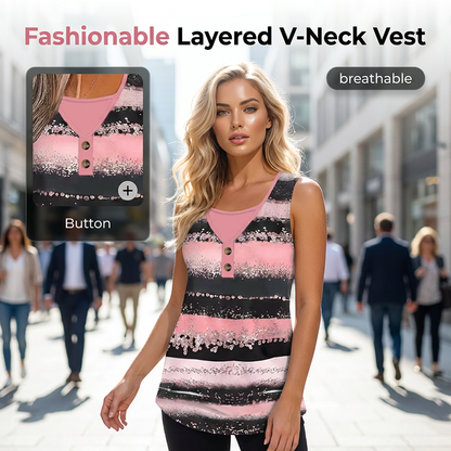 👕50% OFF! ✨Women's Striped Faux Two-Piece Tank Top🌸