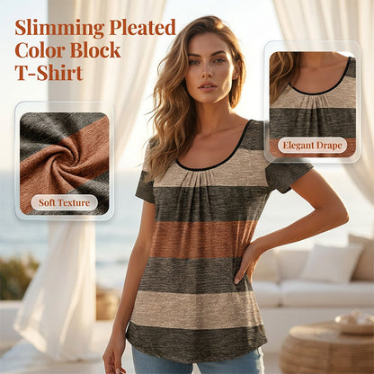 Women's Plus Size Pleated Color Block T-Shirt