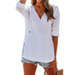 Women's Solid V-Neck Long Sleeve Hooded Top with Pocket