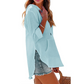 Women's Solid V-Neck Long Sleeve Hooded Top with Pocket