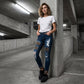 Women's Leopard Patch Ripped Skinny Jeans