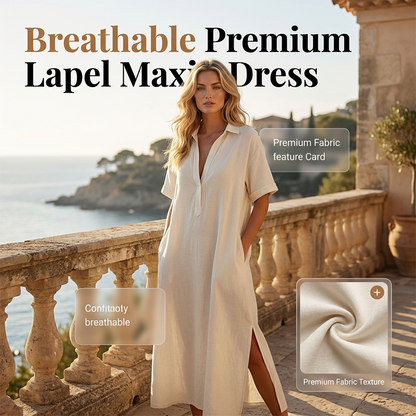 ⏳50% OFF!👗Women’s Elegant Cotton Linen Short Sleeve Lapel Dress – Breezy, Chic & Comfortable ✨