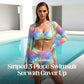 Rainbow Striped 3-Piece Swimsuit Set with Cover-Up