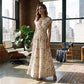 Women's Floral V-Neck Smocked Waist Maxi Dress