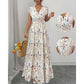 Women's Floral V-Neck Smocked Waist Maxi Dress