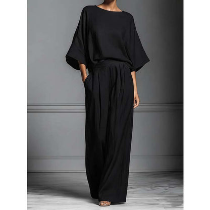 🏆50% OFF🔥Women's Two-Piece Loose Fit Top and Wide-Leg Pants Set