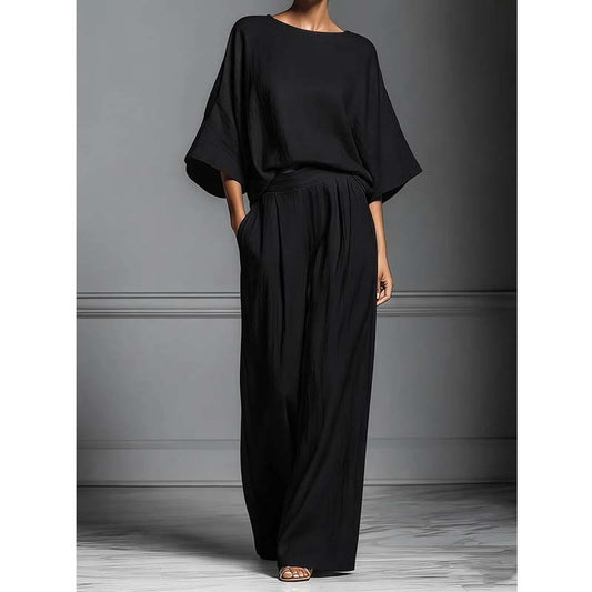🏆50% OFF🔥Women's Two-Piece Loose Fit Top and Wide-Leg Pants Set