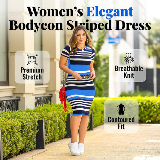 Women's Elegant Bodycon Striped Dress 🌊 Sleek Vertical Stripes, Curves-Hugging Fit for a Confident Look ✨