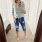 Women's Distressed Drawstring Denim Capri Pants
