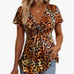 Women's V-Neck Twist-Front Leopard Print Top