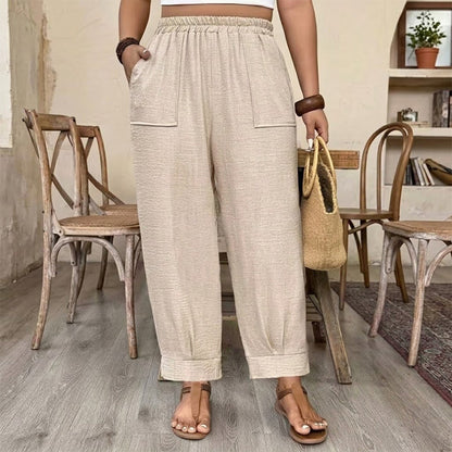 👖50% OFF!✨Women’s Cuffed Ankle Pants – Relaxed Fit, Elastic Waist, Solid Colors💛