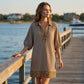 Women's Leopard Trim Striped Collared Tunic Dress