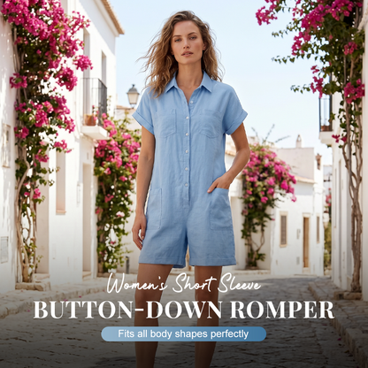 👗50% OFF! ✨ Women’s Short Sleeve Romper – Button-Down, Comfortable Fit, Casual Style 🌿