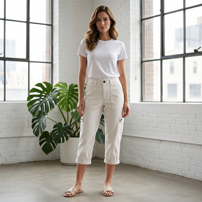 Women's Casual Cargo Capri Pants with Pockets