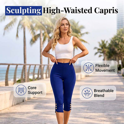👖50% OFF! ✨Tummy Control Stretch Capris – High-Waist, 4-Way Stretch, Elegant Details 🌼