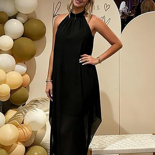 👗50% OFF!✨Halter Neck Asymmetrical Dress – Flowy, Loose Fit, Modern Hem 💃
