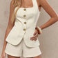 👚50% OFF!✨Square Neck Vest & Shorts Set – Elegant Neckline, Gold Buttons, Structured Fit 🥂