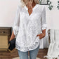 👚50% OFF!✨Lace Panel V-Neck Blouse – Embroidered, Roll-Up Sleeves, Effortless Chic 🌸