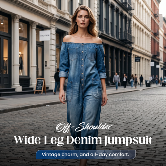 Off-Shoulder Wide-Leg Denim Jumpsuit
