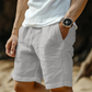 Men's Casual Cotton-Linen Shorts with Drawstring Waist