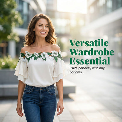 Women's Romantic Floral Ruffle Sleeve Top