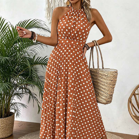Women's Polka Dot Halter Neck Dress