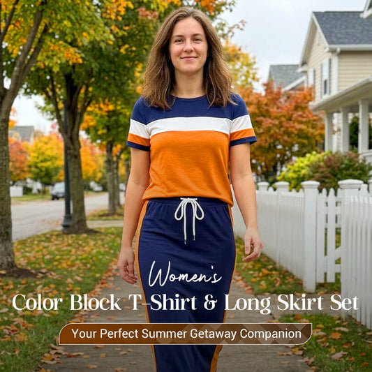 Women's Color Block T-Shirt & Long Skirt Set