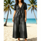 ☀️Effortless Summer Chic-Loose Fit V Neck Tie Front Wide Leg Romper for Women🌴
