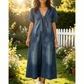 ☀️Effortless Summer Chic-Loose Fit V Neck Tie Front Wide Leg Romper for Women🌴