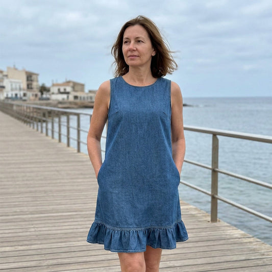 Women's Sleeveless Denim Ruffle Hem Dress