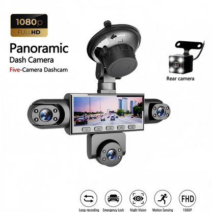 🎉 2026 Sale-Over 36,000 Sold!🚗5-Camera Panoramic Dash Cam – Full View No Blind Spots 🛡️✨