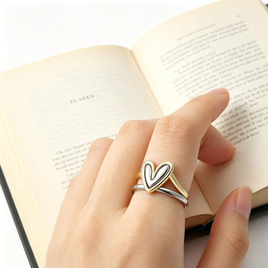 Two-Tone Layered Heart Ring