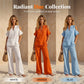 Women's Linen Blend Cold Shoulder Two-Piece Set