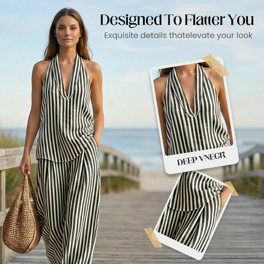 Women’s Striped Halter Top & Wide-Leg Pants Set