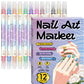 ✍️💖 Dual-Tip Nail Art Pen Set – Draw Like a Pro | Waterproof & Quick Dry 💧💨 | 12+ Colors 🌈