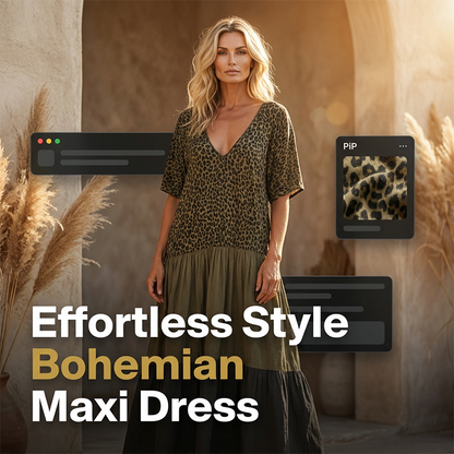 👗50% OFF! ✨Bohemian Leopard Maxi Dress – V-Neck, Tiered, Flowy Resort Style 🌴
