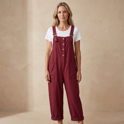 Solid Color Straight-Leg Romper with Pockets