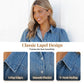 Women's Puff Sleeve Denim Button-Down Blouse