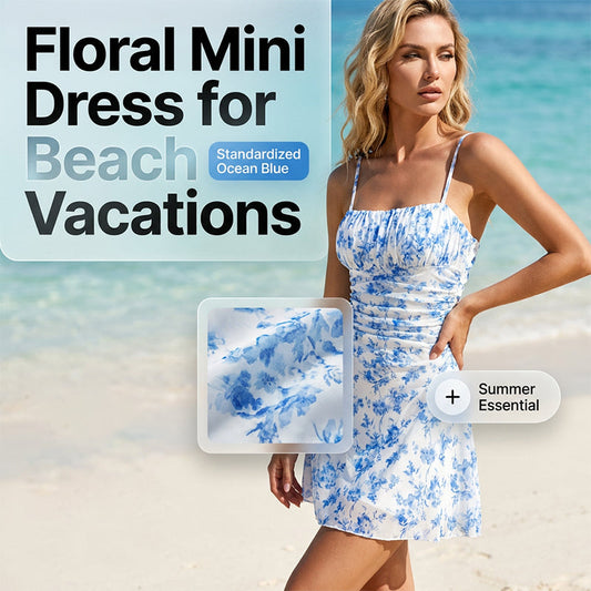 👗50% OFF! ✨Floral Ruched Mini Dress – Spaghetti Straps, Backless, Beach Ready 🌸