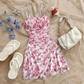 👗50% OFF! ✨Floral Ruched Mini Dress – Spaghetti Straps, Backless, Beach Ready 🌸