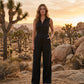 Women's Sleeveless Button-Front Wide-Leg Jumpsuit